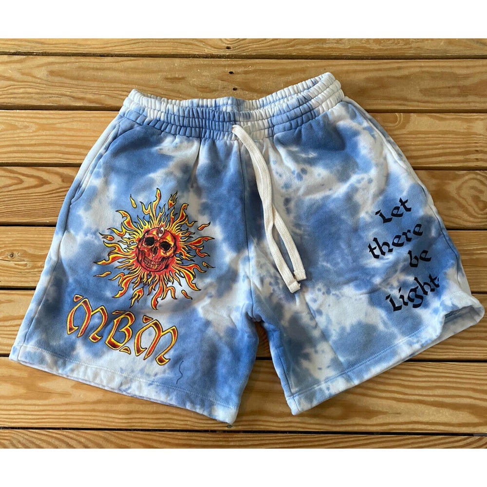 NEW MBM Let There Be Light Sweat Shorts Size Small Men’s Blue Tie Dye